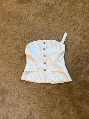 Strapless White Button-Front Peplum Top - Unknown Brand